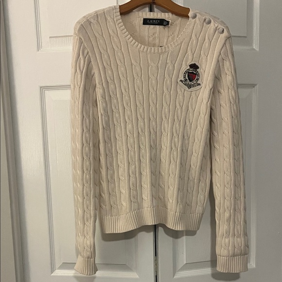 Ralph Lauren Beige Cable Knit Sweater with Crest Patch - Picture 3 of 10